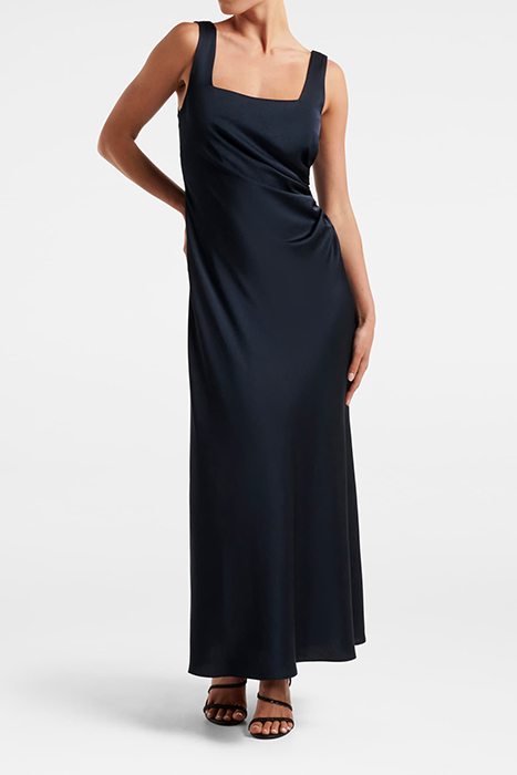 WINNIE SQUARE NECK RUCHED MIDI NAVY 1