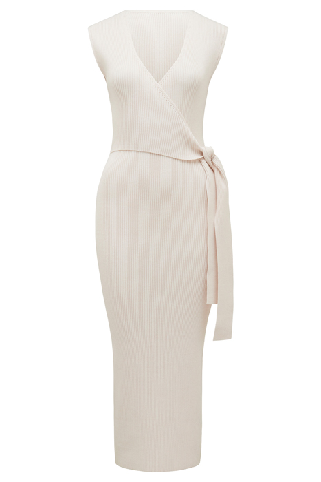 JACINTA EXTENDED SHOULDER HALF WRAP MIDI DRESS CREAM 3