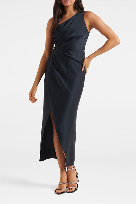 MELISSA ONE SHOULDER SATIN DRESS NAVY 1
