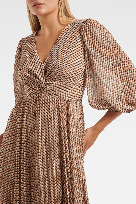 VIVIANA TWIST FRONT PLEATED MIDI DRESS CAMEL TILE GEO 5