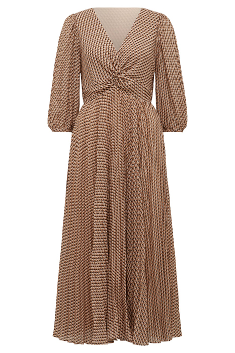 VIVIANA TWIST FRONT PLEATED MIDI DRESS CAMEL TILE GEO 3