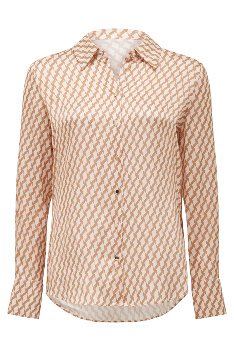 LILA LONGLINE PRINTED SATIN SHIRT TAN PORTER GEO 4