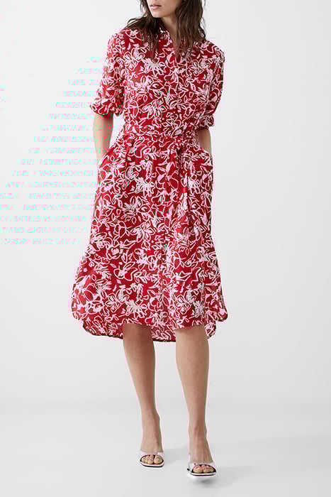 FAYOLA SHIRT DRESS MIDI POPPY/WHITE 2