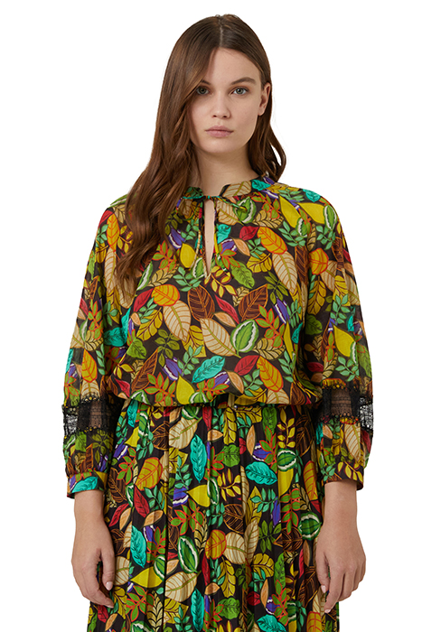 PRINTED BLOUSE WITH LACE TRIMS GREEN 9