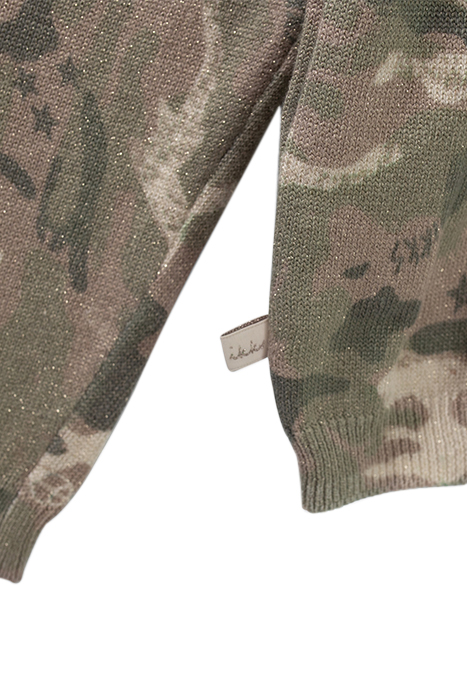 GIRLS’ KHAKI GLITTERY CAMOUFLAGE MOTIF KNIT SWEATER 5