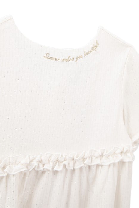 GIRL'S WHITE JACQUARD DRESS WITH GOLD STRIPES 5