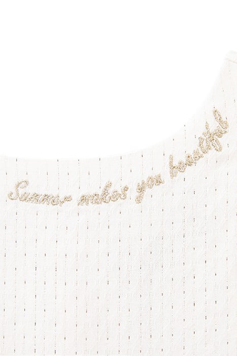 GIRL'S WHITE JACQUARD DRESS WITH GOLD STRIPES 6