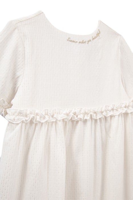 GIRL'S WHITE JACQUARD DRESS WITH GOLD STRIPES 4