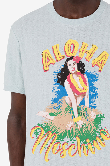 HAWAIIAN PRINT JACQUARD JERSEY T-SHIRT LIGHT BLUE 4