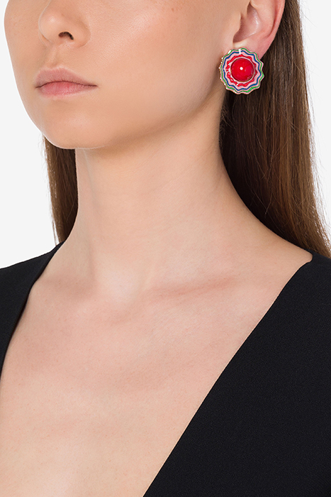 PSYCHEDELIC FLOWER CLIP EARRINGS RED 2