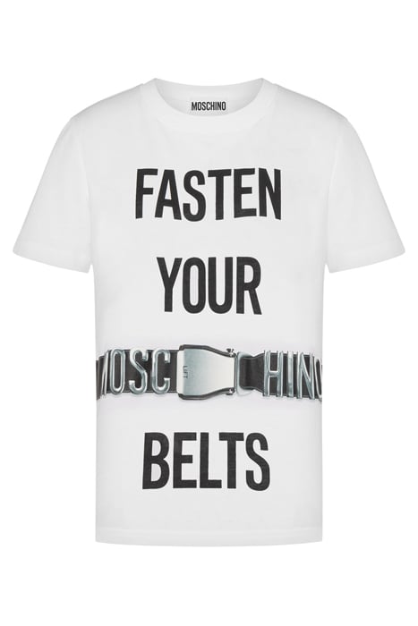 FASTEN YOUR BELTS ORGANIC JERSEY T-SHIRT WHITE 3