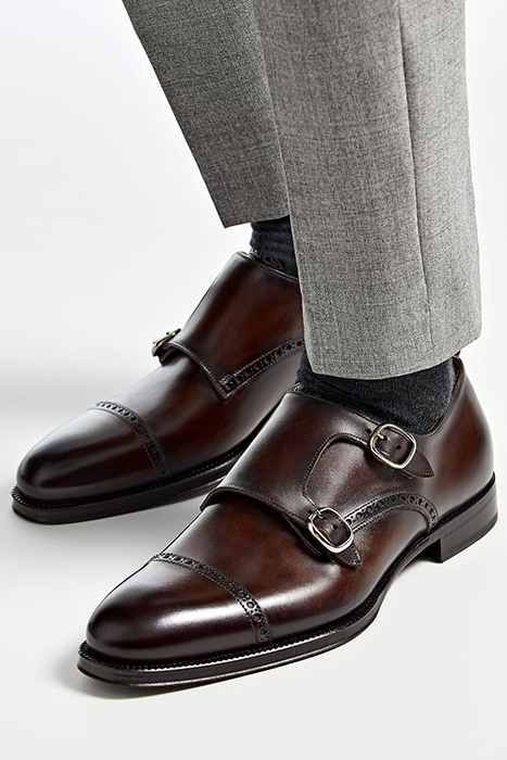 LEATHER-DOUBLEMONK-D.BROWN BROWN 2