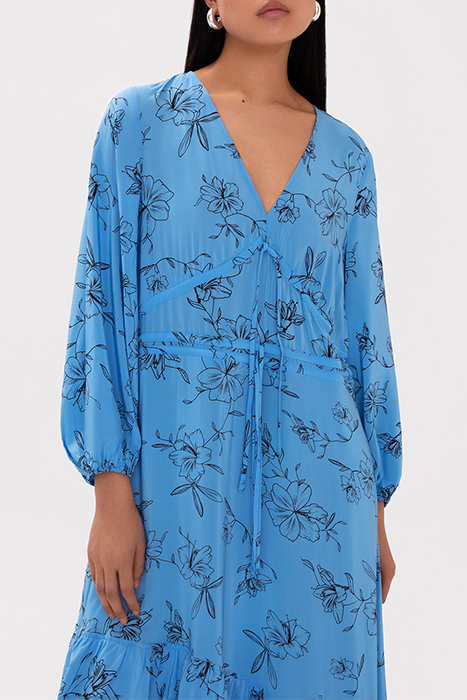 NIOBE MAXI LENGTH RUFFLE DRESS FLOWER SUMMER SKY 5