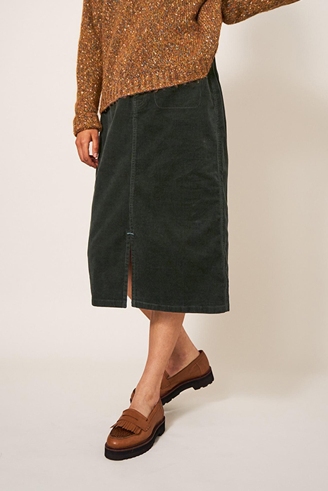 POPPY  CORD MIDI SKIRT KHAKI GREEN 3