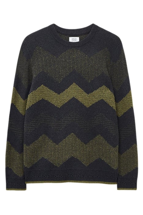 ZIG ZAG TEXTURED CREW CHARCOAL GREY 1