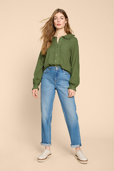 LARA BRODERIE SHIRT MID GREEN 2