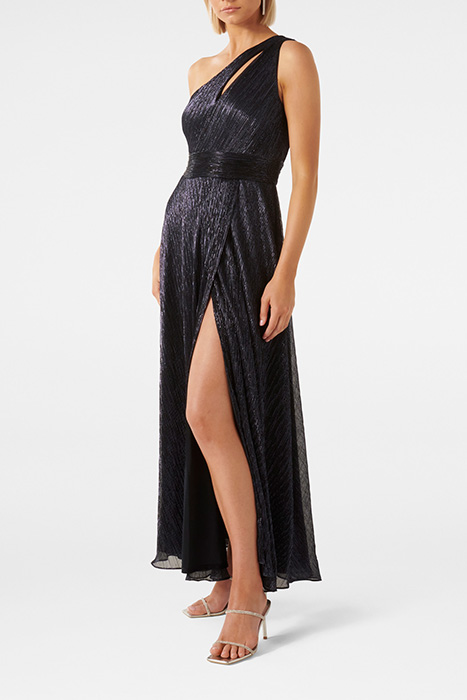 BILLIE ASYMM PLISSE MIDI DRESS NAVY 4