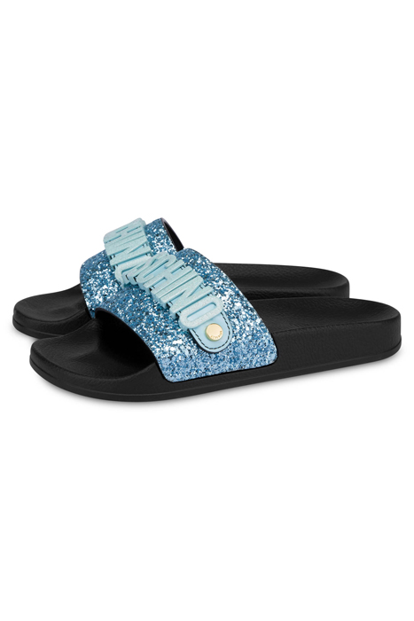 LETTERING LOGO GLITTER POOL SLIDES BLACK 2