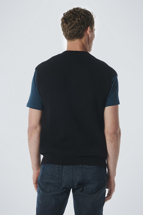 SPENCER V-NECK RELIEF RIB JACQUARD WITH WOOL BLACK 2