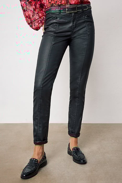 BLACK COATED MID-WAIST SCULPT-UP SLIM JEANS 1