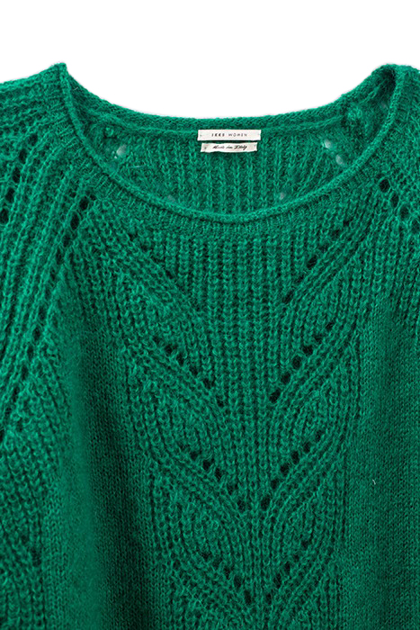 GREEN OPENWORK KNIT ROLLED NECK SWEATER 2
