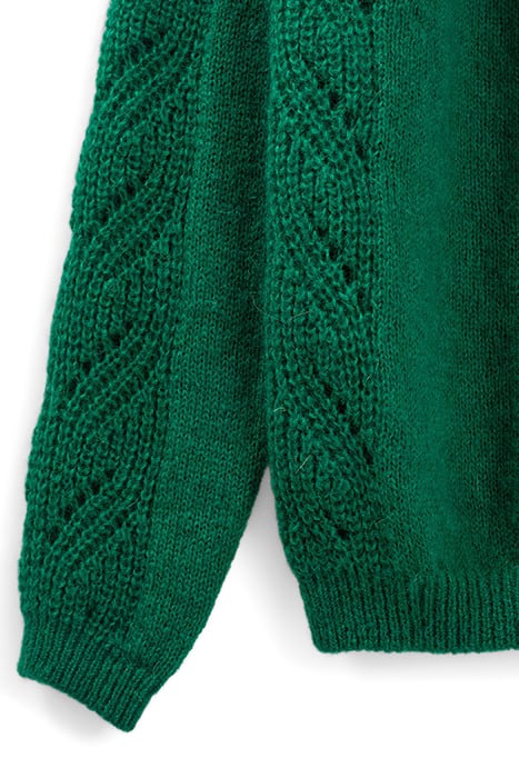 GREEN OPENWORK KNIT ROLLED NECK SWEATER 3