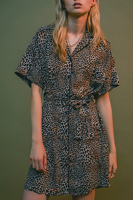 COGNAC SHIRT DRESS WITH BABY LEOPARD PRINT 6