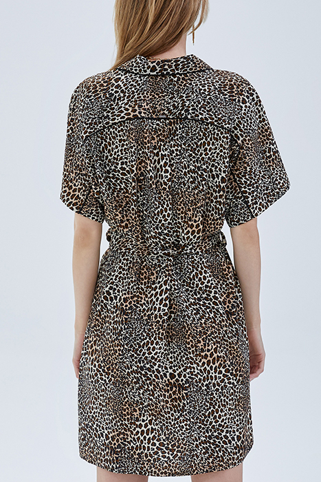 COGNAC SHIRT DRESS WITH BABY LEOPARD PRINT 2