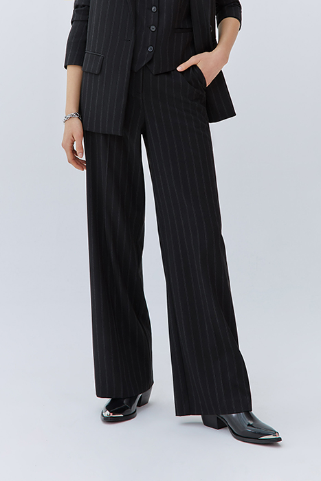 BLACK HIGH-WAIST WIDE-LEG PINSTRIPE TROUSERS 1
