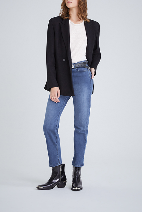 BLUE STRAIGHT CROPPED HIGH-WAIST SCULPT-UP JEANS 3