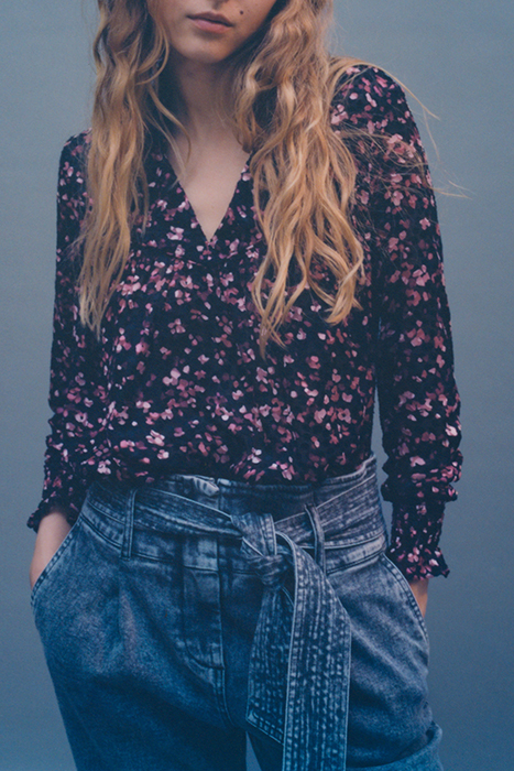 BLACK SHEER BLOUSE WITH PINK VELVET PRINT 7