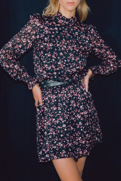 BLACK SHORT SHEER DRESS WITH PINK VELVET PRINT 7