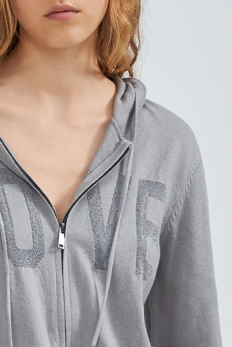 GREY KNIT CARDIGAN, JACQUARD SLOGAN FRONT & BACK 5