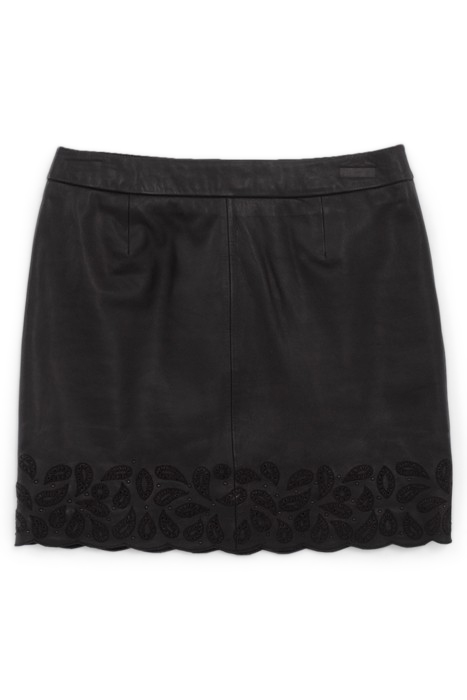 BLACK EMBROIDERED LEATHER SHORT SKIRT 4