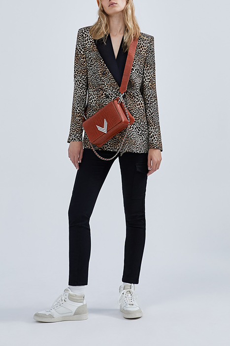 COGNAC SUIT JACKET WITH BABY LEOPARD PRINT 2