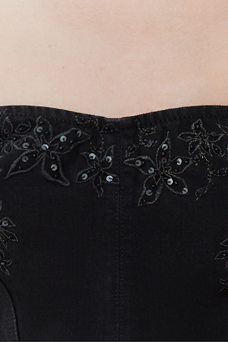 BLACK DENIM BUSTIER WITH EMBROIDERED FLOWERS 5