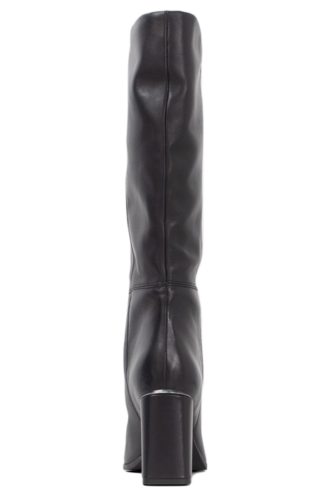 BLACK LEATHER HEELED BOOTS WITH METAL BAR 4