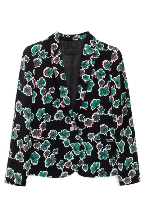 BLACK SUIT JACKET WITH GREEN FLOWERS PRINT 4