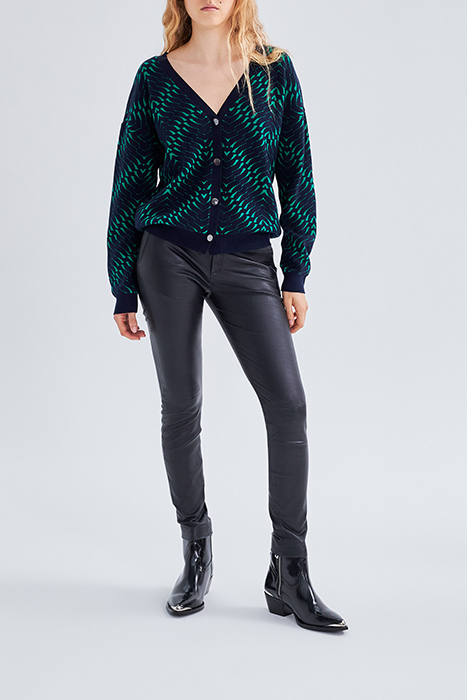 NAVY GEOMETRIC MOTIF JACQUARD KNIT CARDIGAN 3