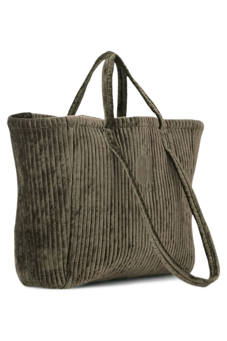 KHAKI OVERSIZED QUILTED VELVET TOTE BAG 3