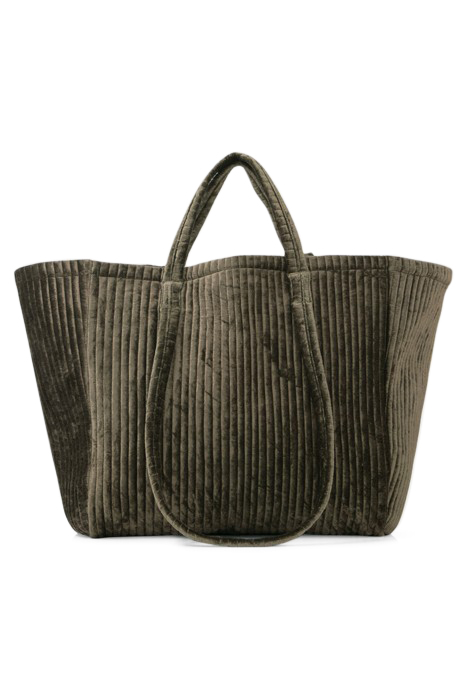 KHAKI OVERSIZED QUILTED VELVET TOTE BAG 2