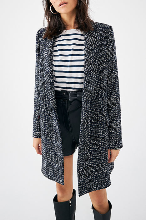 NAVY SEMI-PLAIN COTTON BLEND MID-LENGTH COAT 4