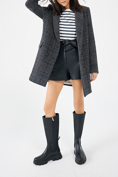 NAVY SEMI-PLAIN COTTON BLEND MID-LENGTH COAT 3