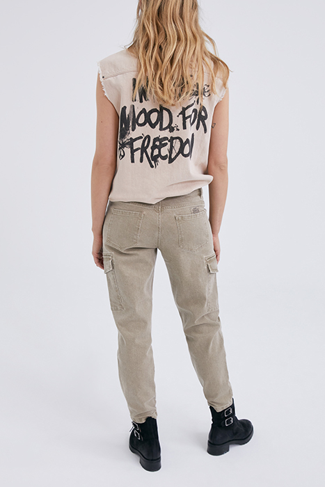 LIGHT KHAKI TERRA DENIM CROPPED COMBAT TROUSERS 4