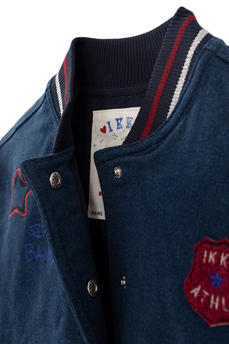 GIRLS’ NAVY DENIM EMBROIDERED MIXED FABRIC BASEBALL JACKET 5