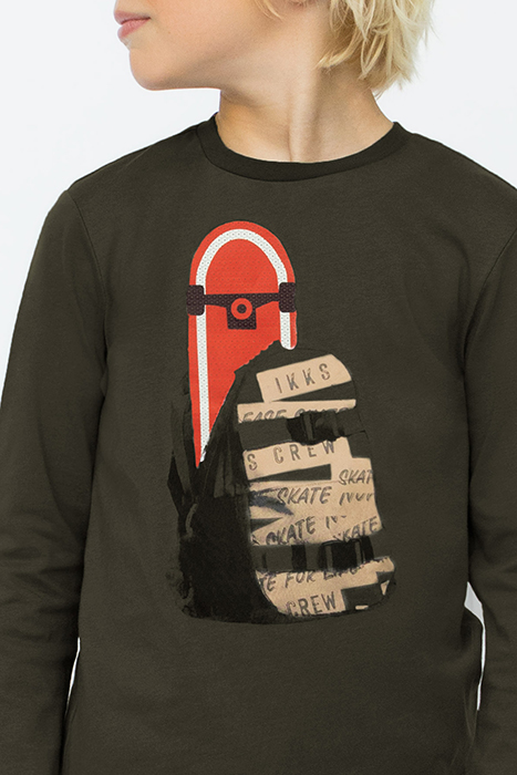 BOYS’ KHAKI SKATEBOARD REVERSIBLE SEQUIN COTTON T-SHIRT 4