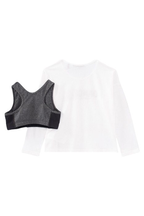 GIRLS’ 2-IN-1 WHITE T-SHIRT WITH GREY BRA TOP 3