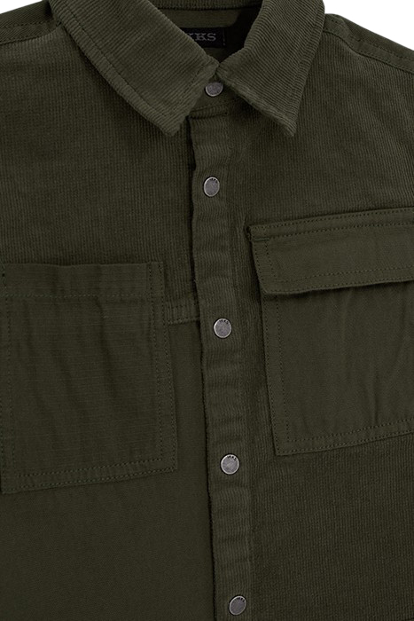BOYS’ KHAKI CORDUROY AND CANVAS MIXED FABRIC SHIRT 5