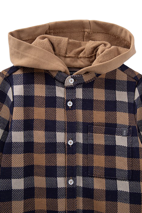 BOYS' CAMEL CHECK SHIRT WITH DETACHABLE HOOD 5