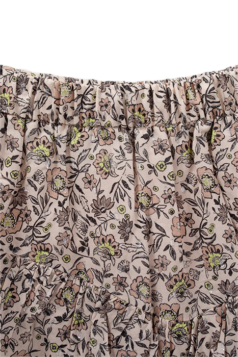 GIRLS’ BEIGE FLOWER PRINT ASYMMETRIC RUFFLED SKIRT 3